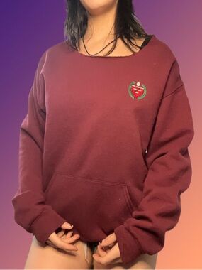 Burgundy Distressed Sweatshirt with Patch